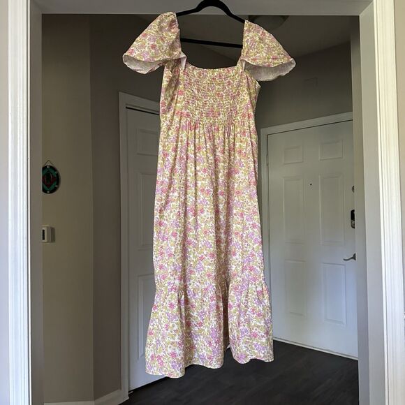Show Me Your Mumu Floral Brenda Midi Dress XXL Cap Flounce Sleeve Flowy Pink - Picture 3 of 10